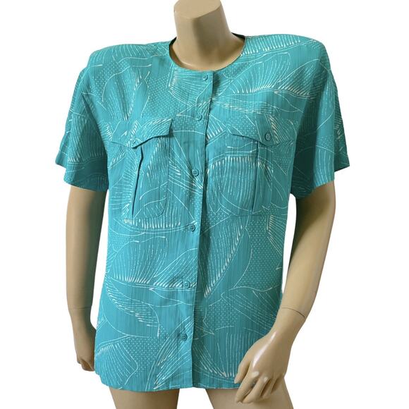 Liz Claiborne Tops - Liz Claiborne Collection Womens Size 4 Teal Button Front Blouse Short Sleeve